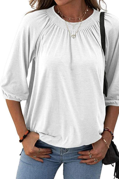 Gathered Detail Round Neck T-Shirt-Angel Casuals