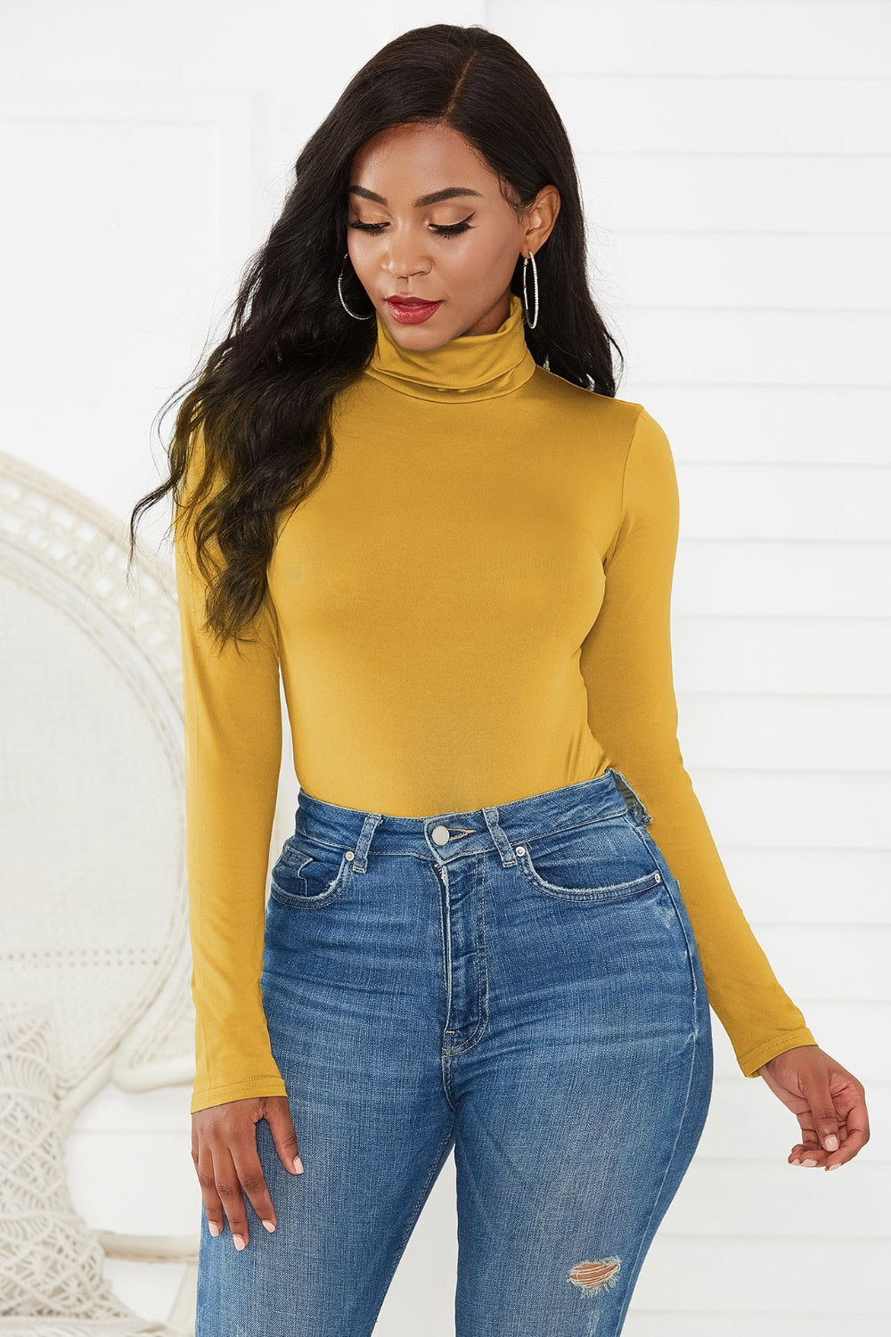 Turtleneck Long Sleeve Bodysuit-Angel Casuals