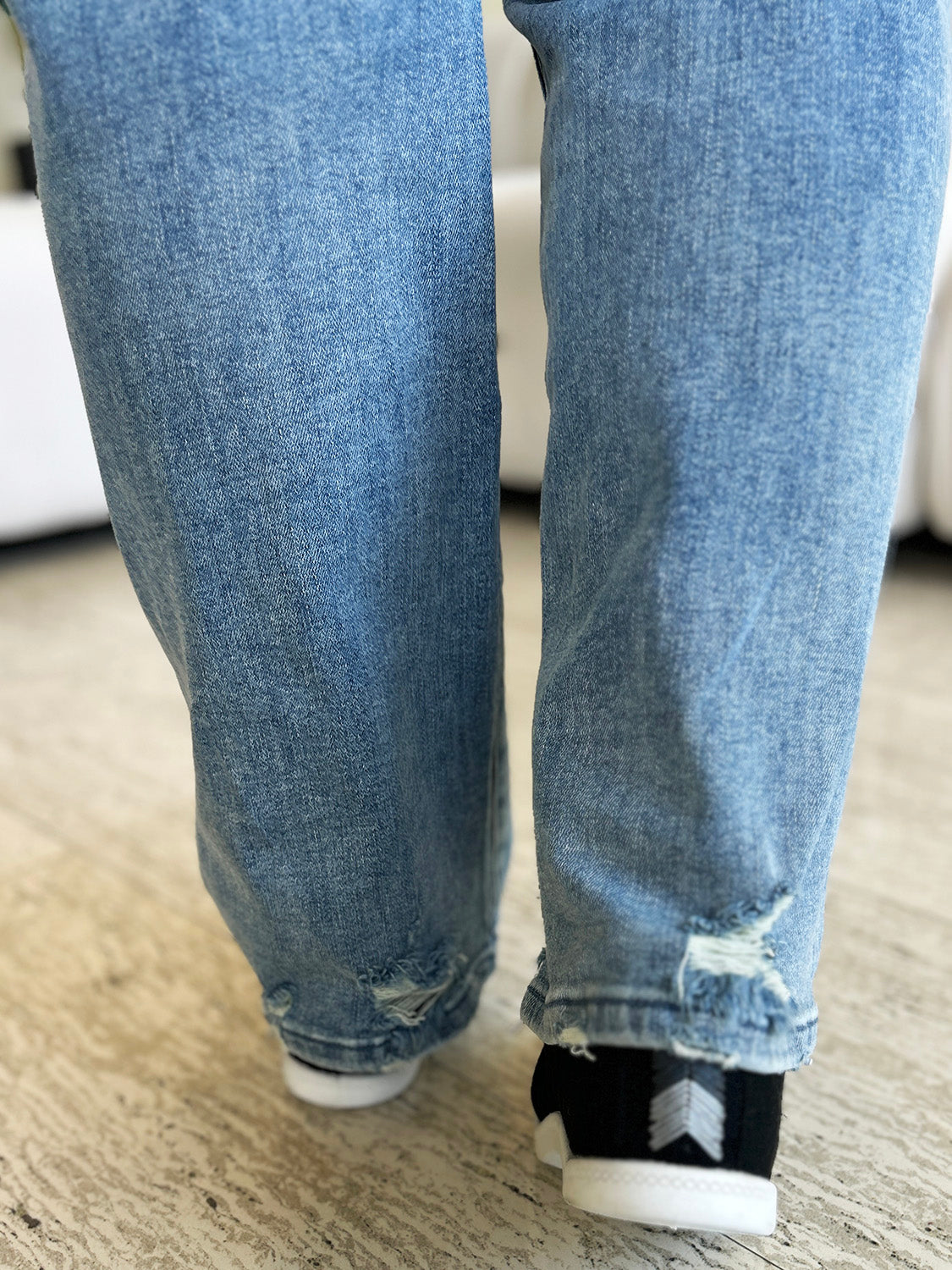 Judy Blue Full Size Mid Rise Distressed Straight Jeans-Angel Casuals