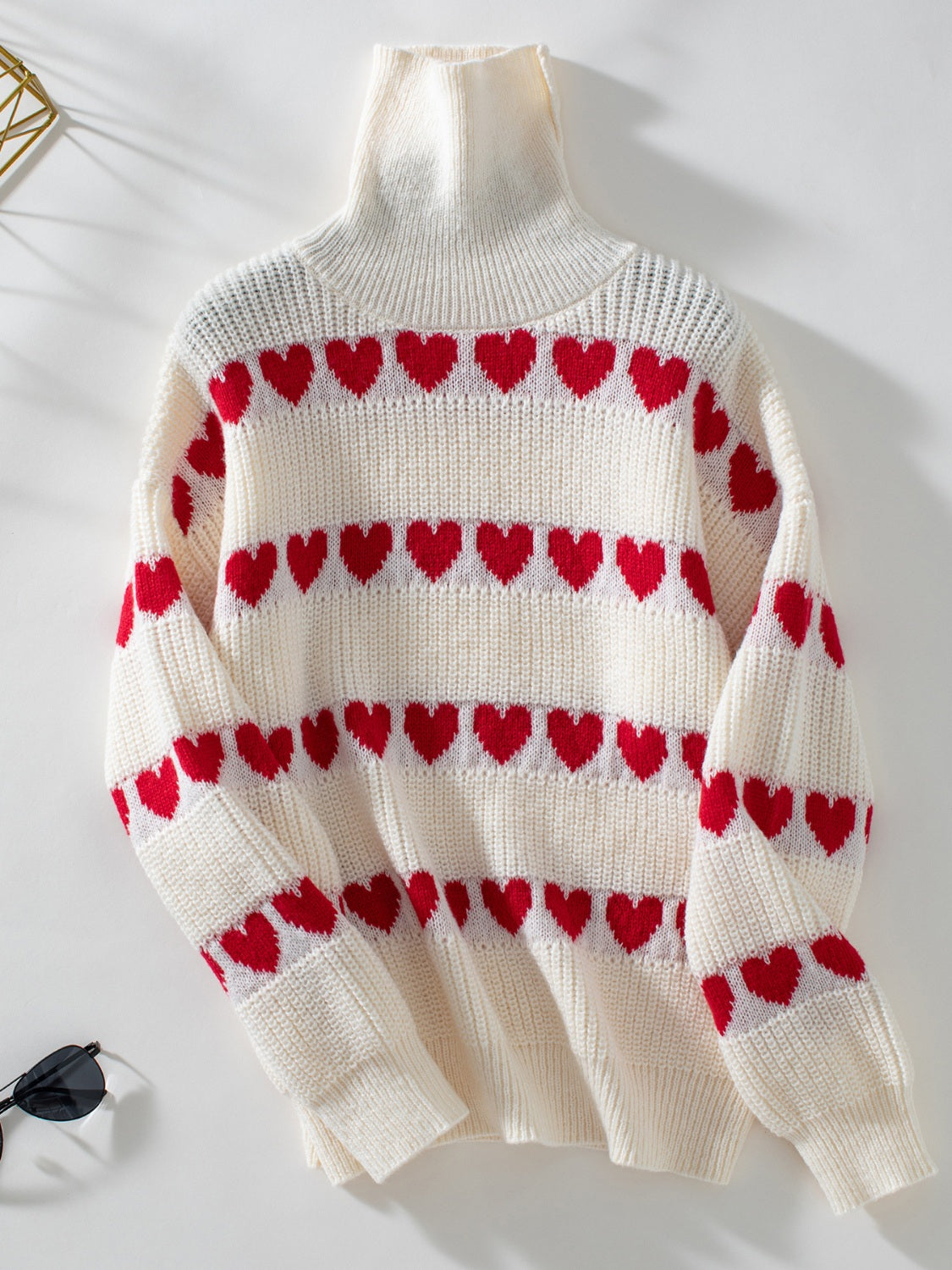 Heart Turtleneck Dropped Shoulder Sweater-Angel Casuals