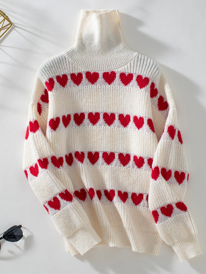 Heart Turtleneck Dropped Shoulder Sweater-Angel Casuals