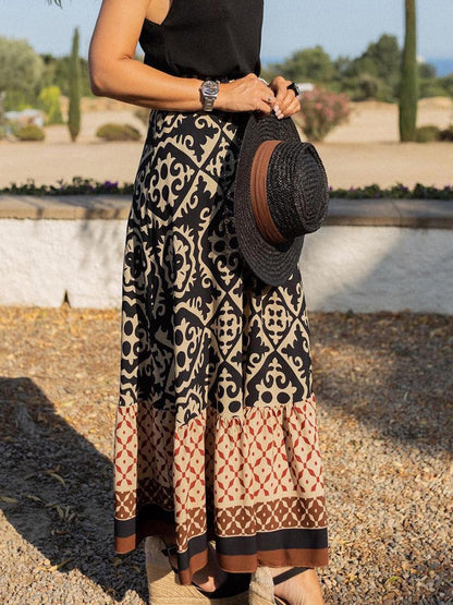 Geometric Elastic Waist Maxi Skirt-Angel Casuals