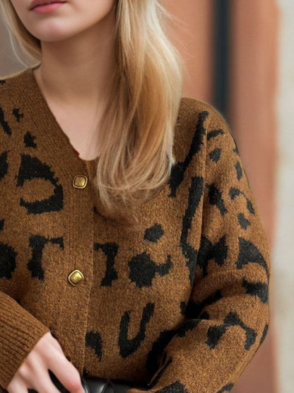 Leopard V-Neck Button Up Cardigan-Angel Casuals