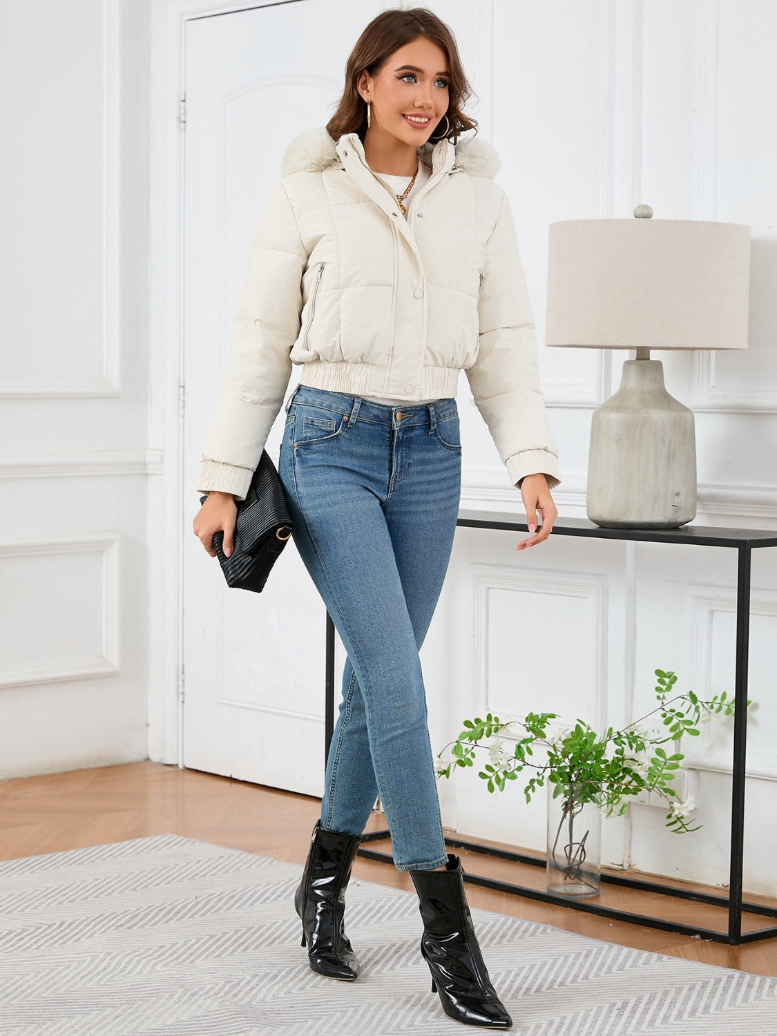 Pocketed Long Sleeve Cropped Hooded Winter Coat-Angel Casuals