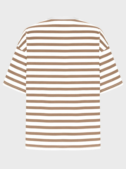 Striped Round Neck Half Sleeve T-Shirt-Angel Casuals