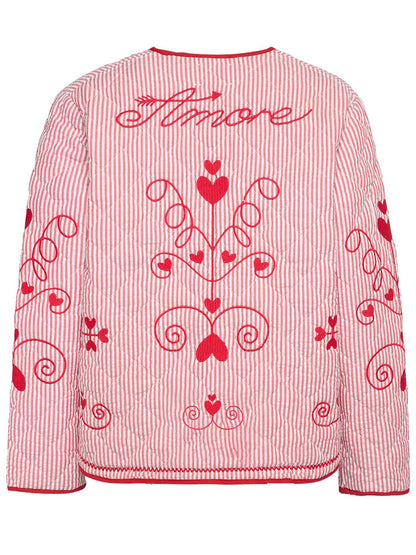 Embroidered Tied Striped Round Neck Coat-Angel Casuals