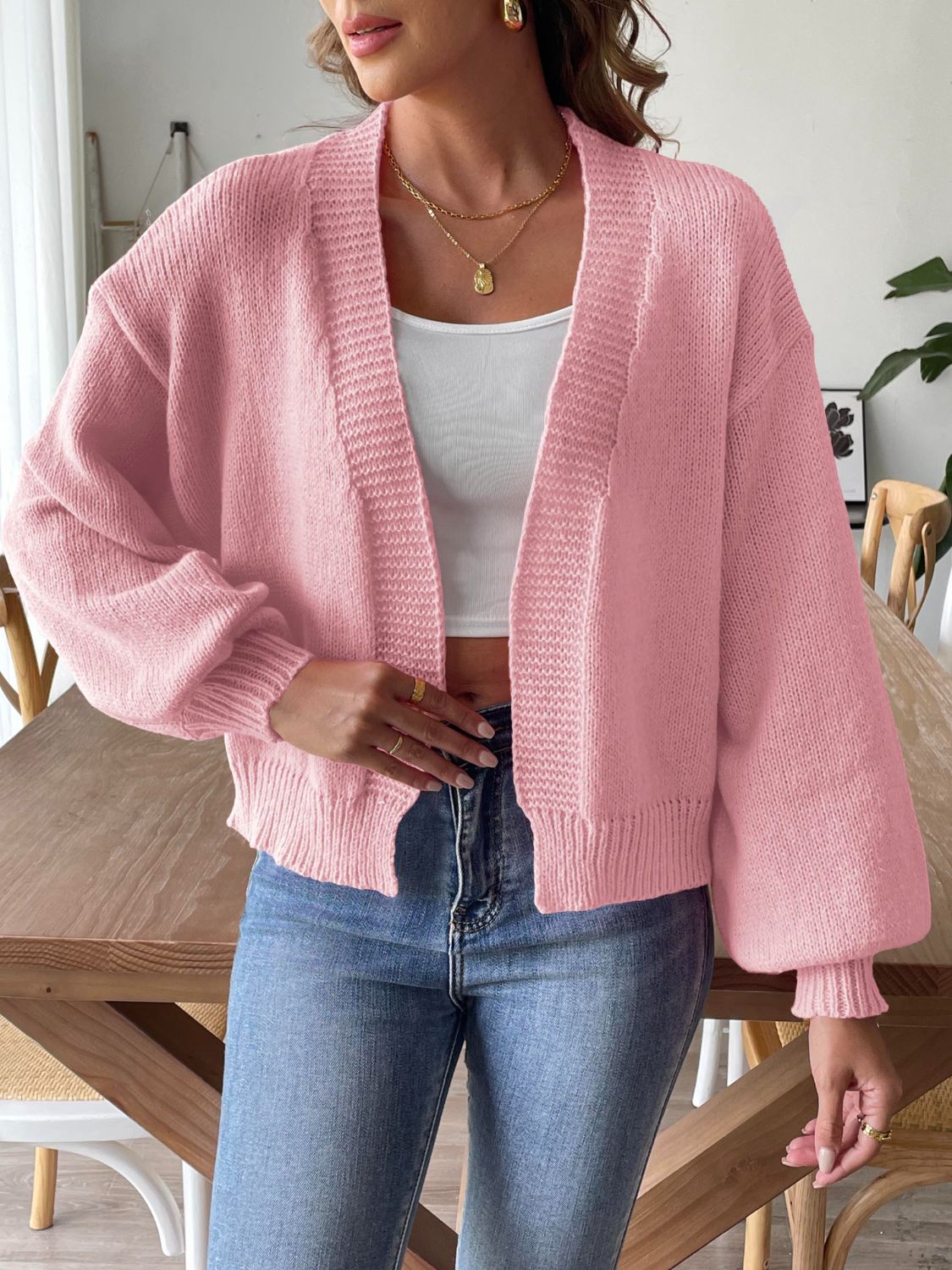 Open Front Long Sleeve Cardigan-Angel Casuals