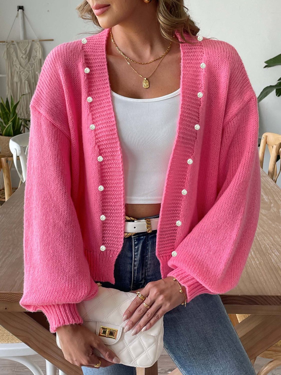Pearl Open Front Long Sleeve Cardigan-Angel Casuals