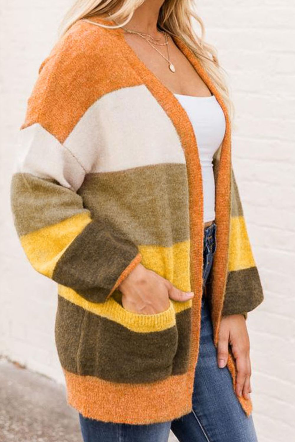 Open Front Color Block Cardigan-Angel Casuals