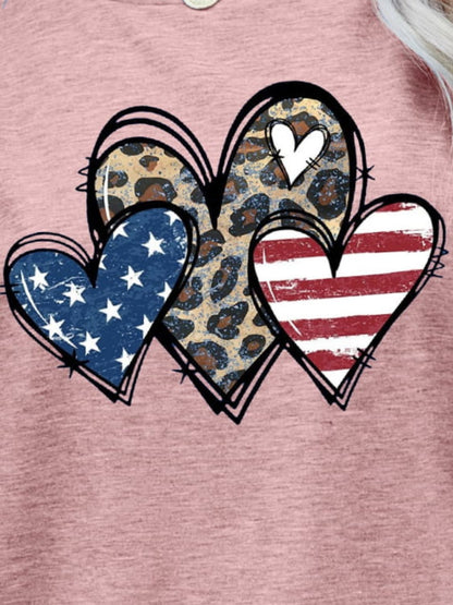 US Flag Leopard Heart Graphic Tee-Angel Casuals