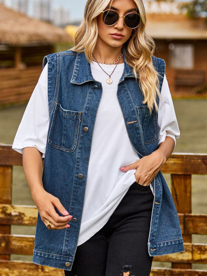 Button Down Denim Vest-Angel Casuals