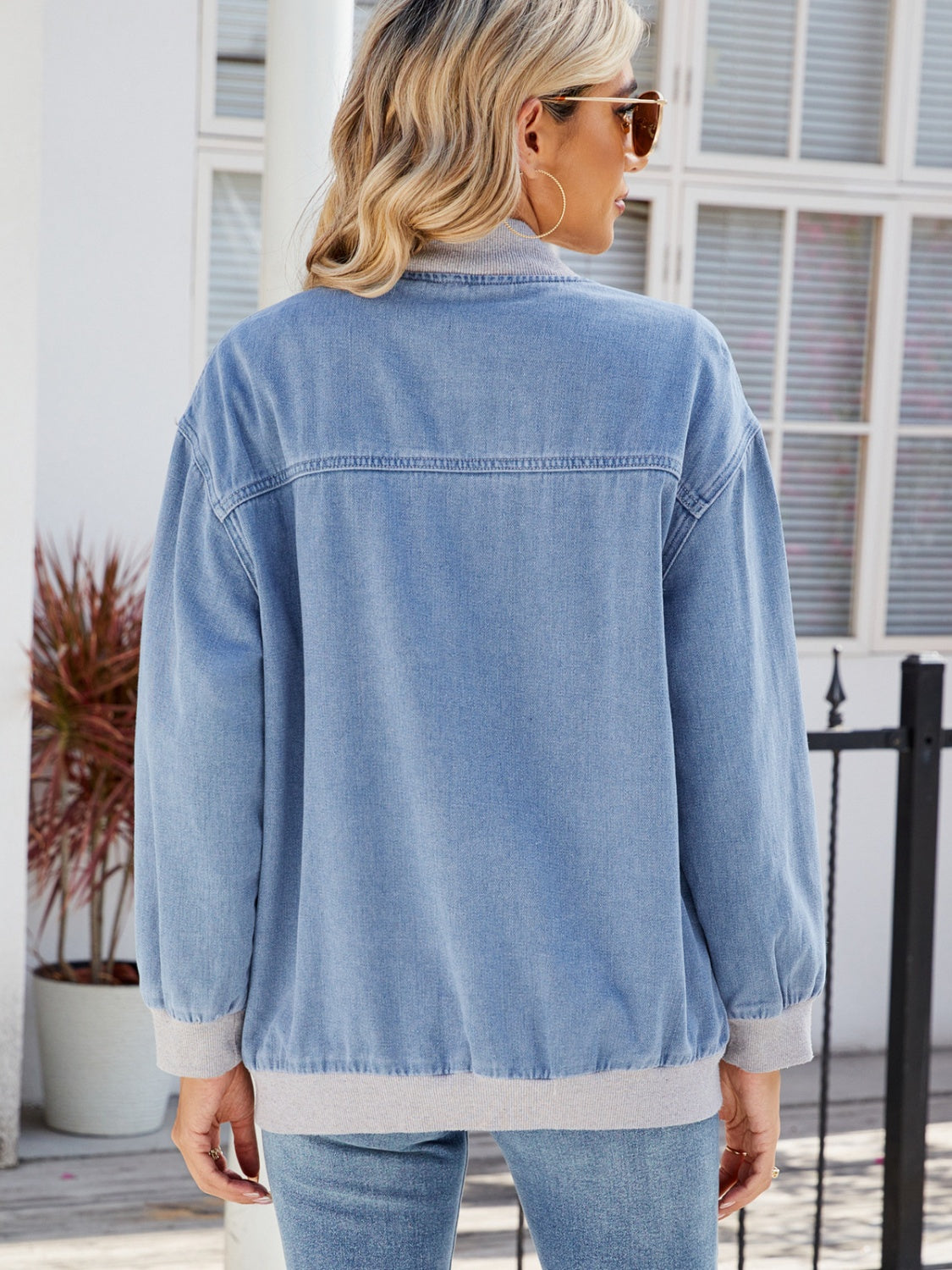 Pocketed Zip Up Baseball Collar Denim Jacket-Angel Casuals