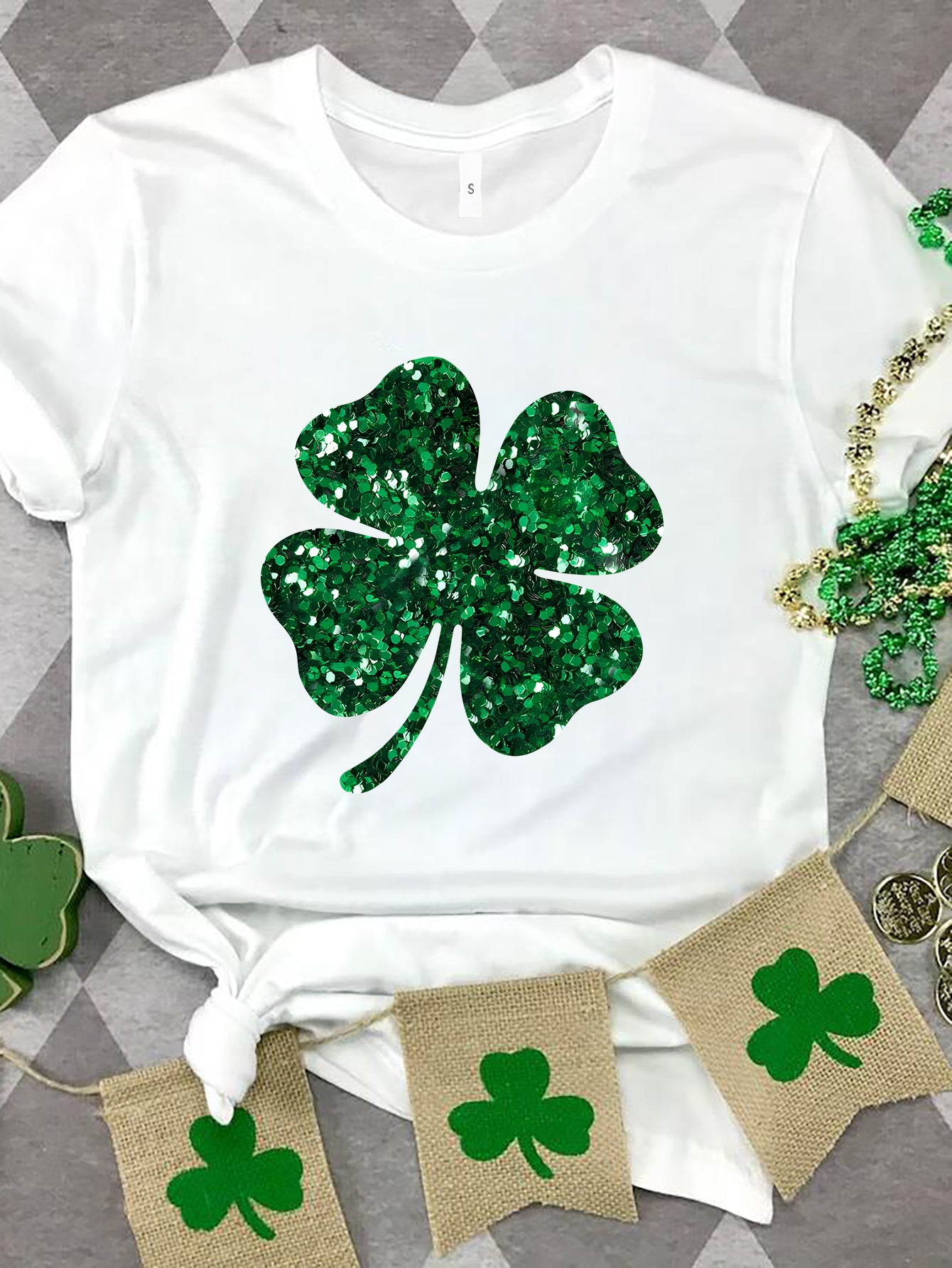 Lucky Clover Round Neck T-Shirt-Angel Casuals