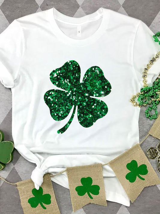 Lucky Clover Round Neck T-Shirt-Angel Casuals