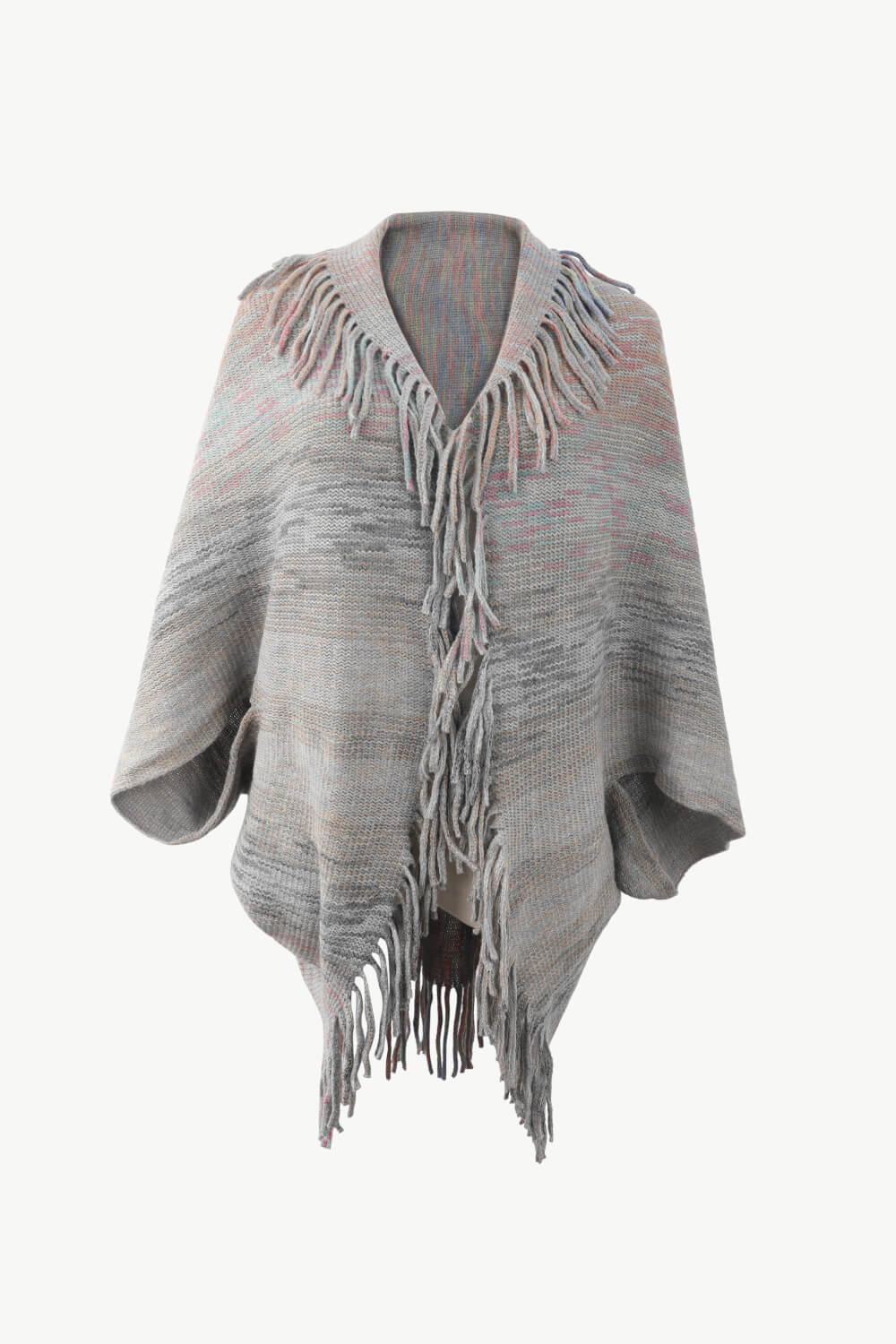 Multicolored Fringe Trim Poncho-Angel Casuals