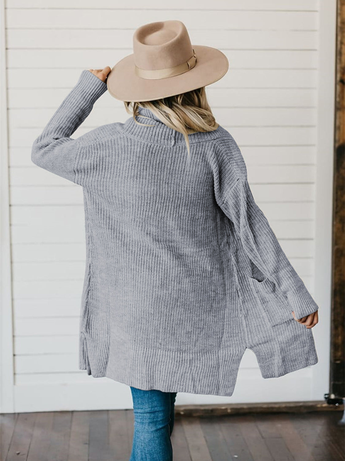 High-Low Open Front Cardigan with Pockets-Angel Casuals