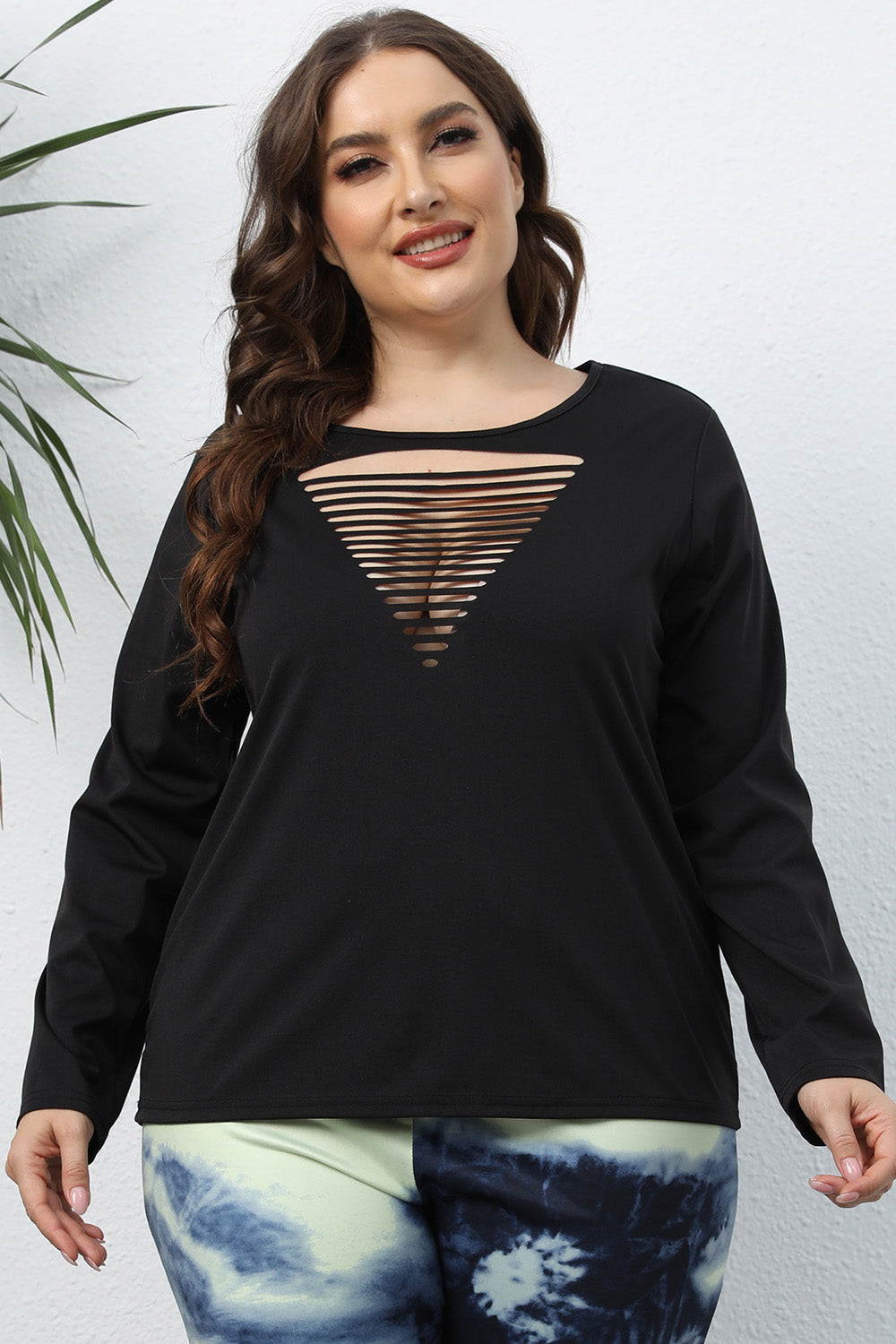 Plus Size Cutout Front Long Sleeve T-Shirt-Angel Casuals