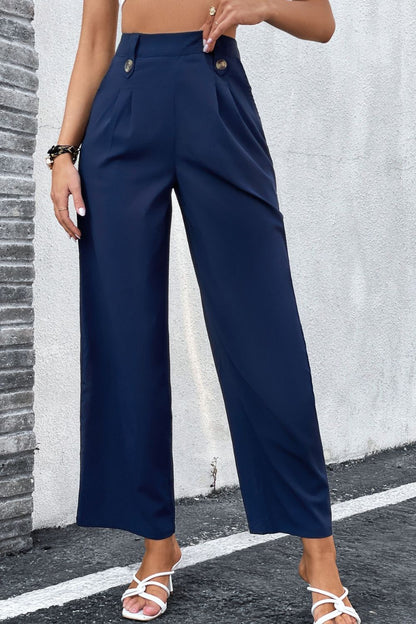 High-Rise Pleated Waist Wide Leg Pants-Angel Casuals