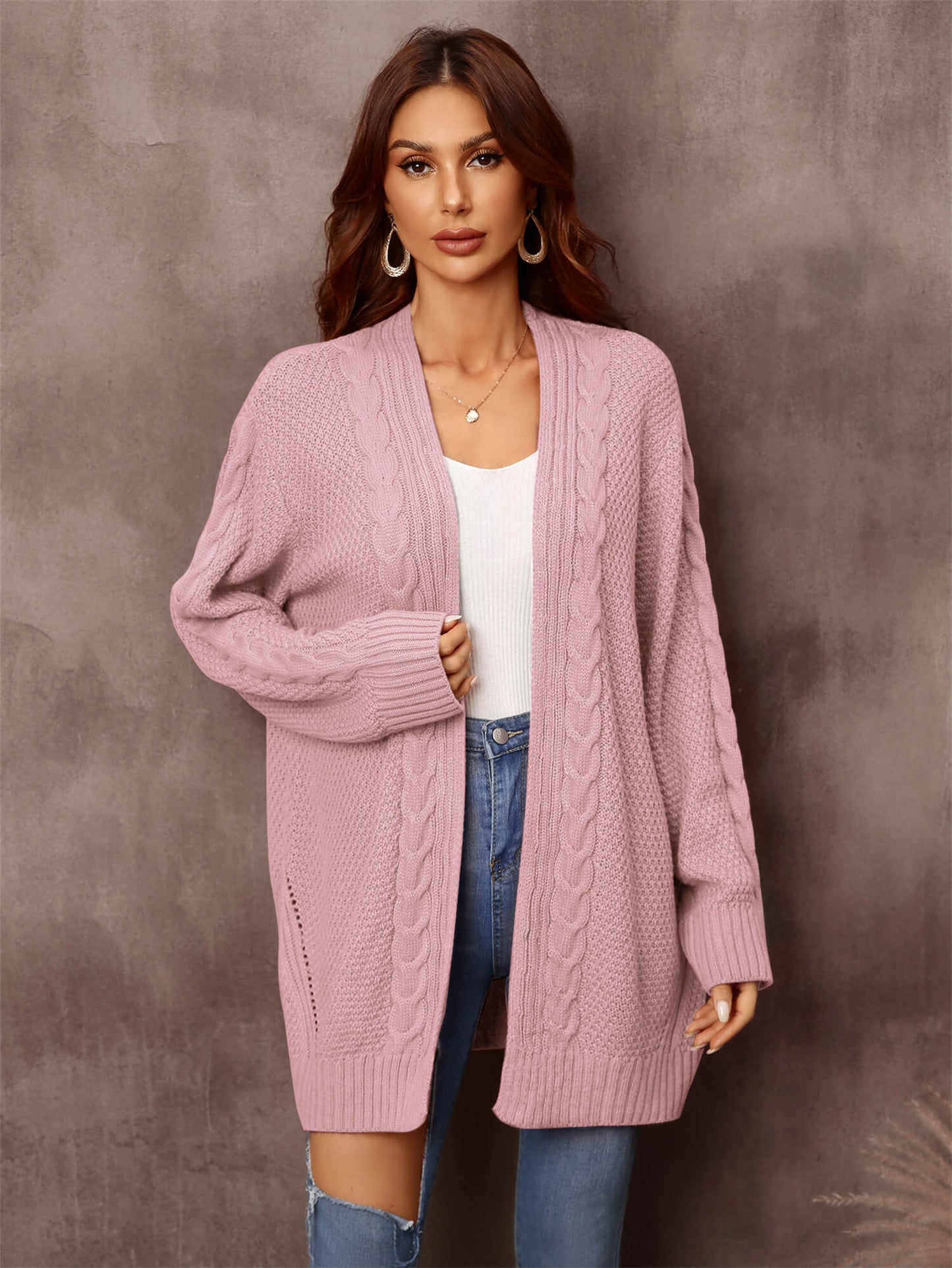 Warm Fall Mixed Knit Open Front Longline Cardigan-Angel Casuals