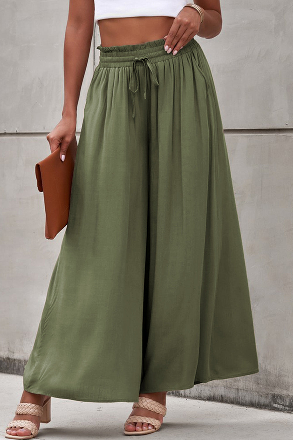 Drawstring Waist Wide Leg Pants-Angel Casuals