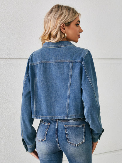 Button Up Long Sleeve Denim Jacket-Angel Casuals