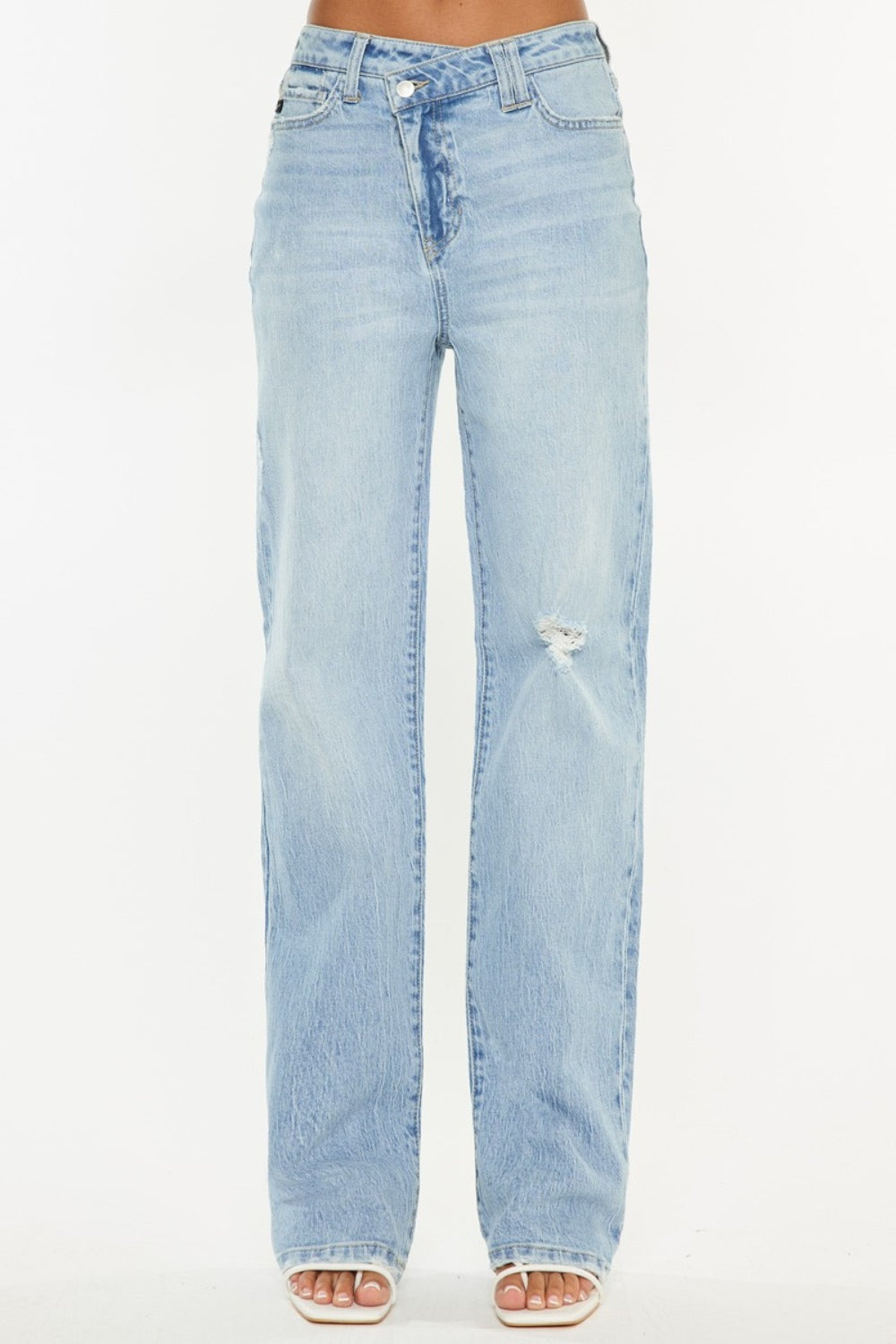 Kancan Distressed High Waist Straight Jeans-Angel Casuals