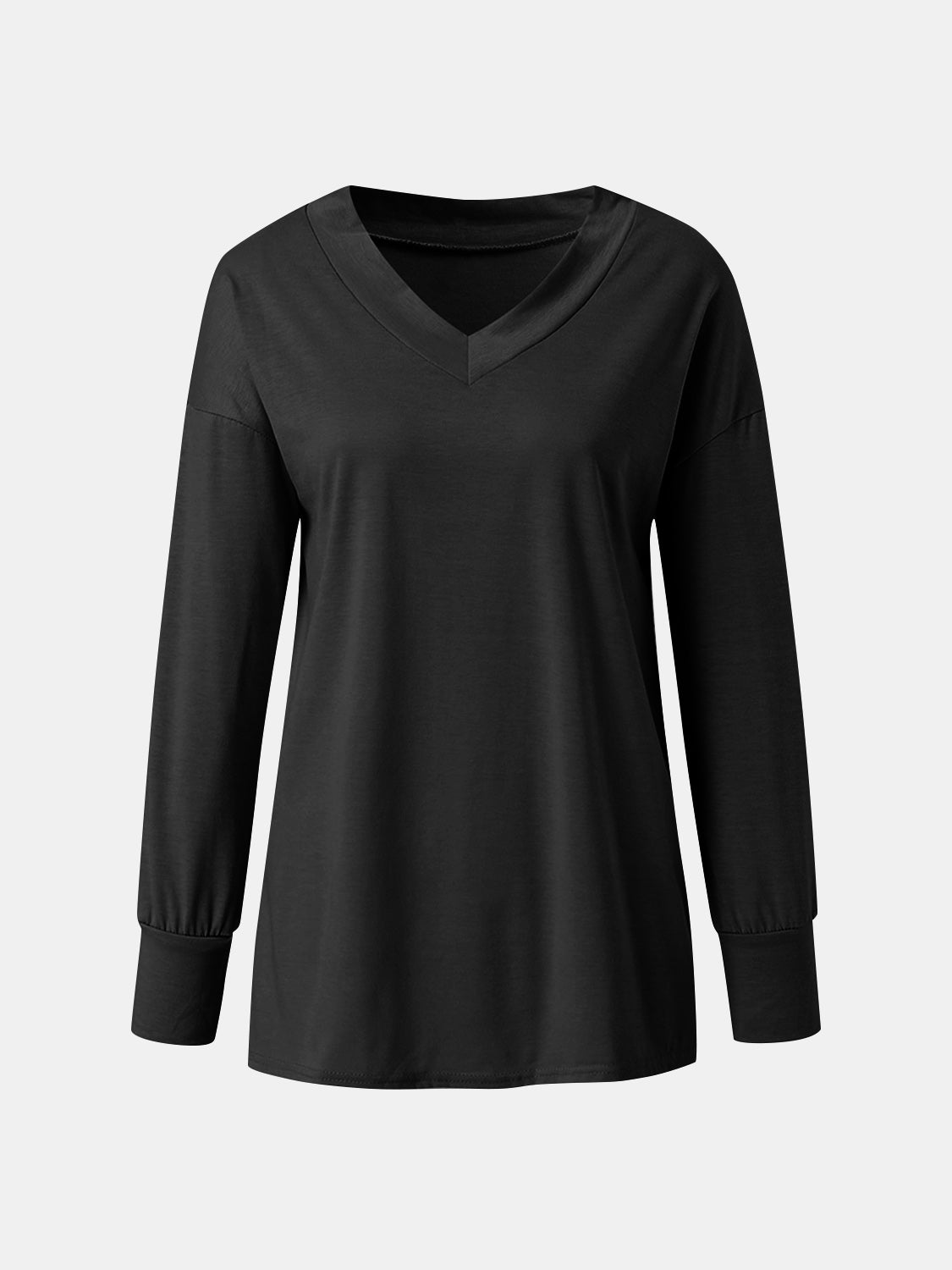 Full Size V-Neck Long Sleeve T-Shirt-Angel Casuals