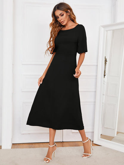 Round Neck Cutout Half Sleeve Dress-Angel Casuals