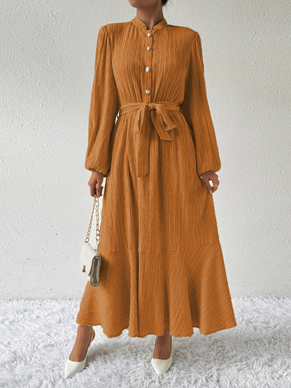 Tie Waist Long Sleeve Dress-Angel Casuals