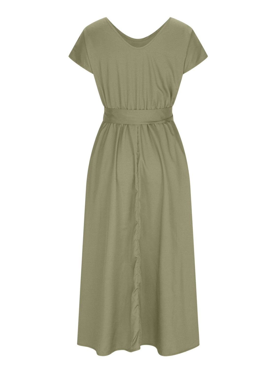 Ruched V-Neck Cap Sleeve Dress-Angel Casuals