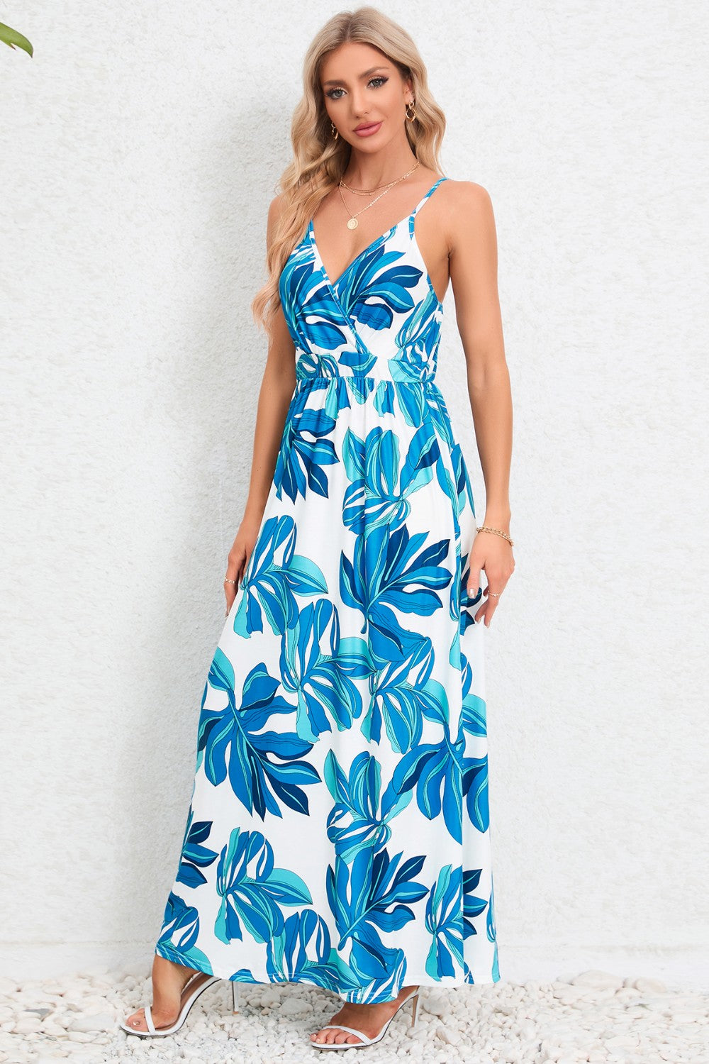 Printed Surplice Maxi Cami Dress-Angel Casuals