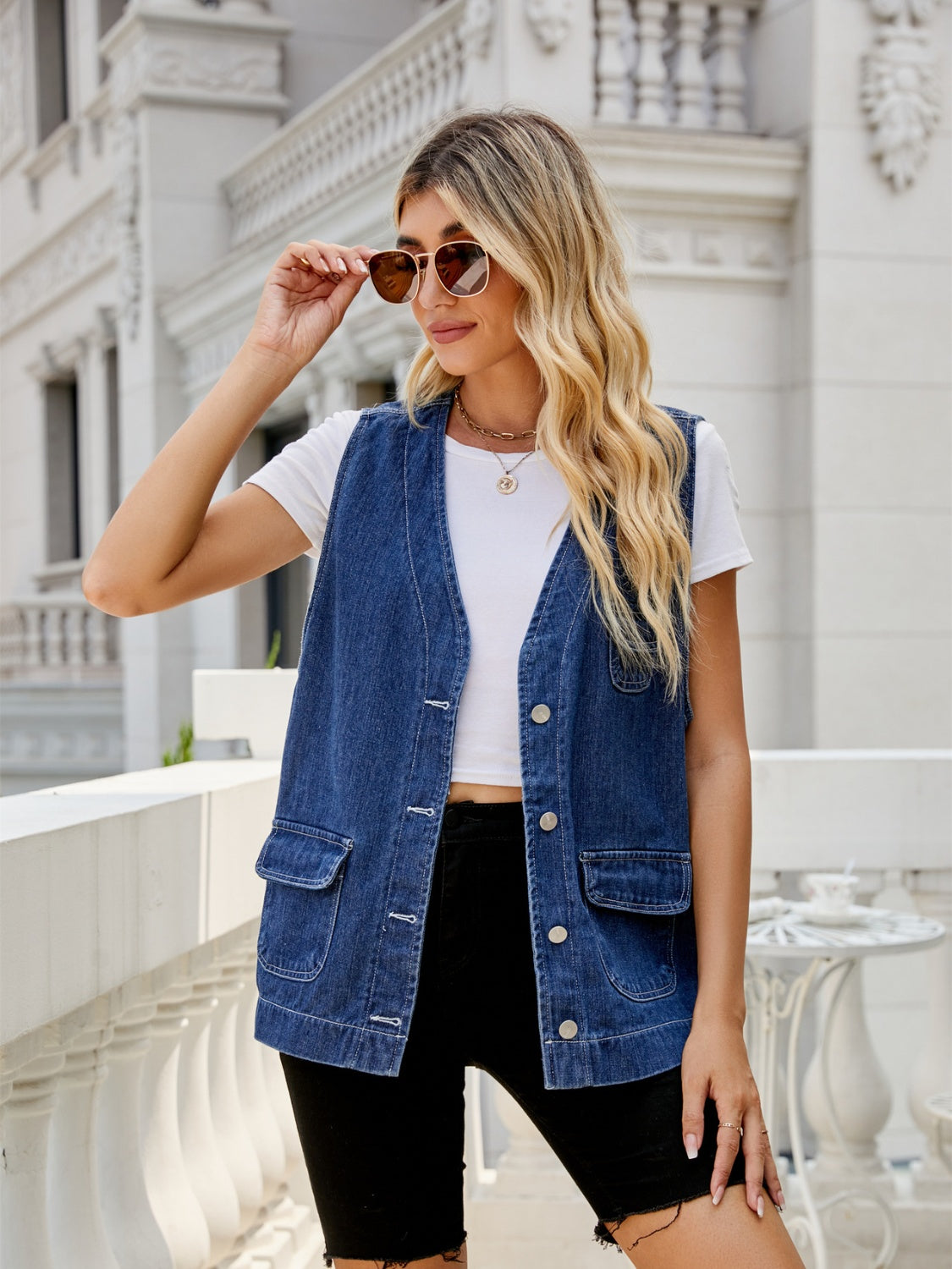 Button Down Denim Vest-Angel Casuals