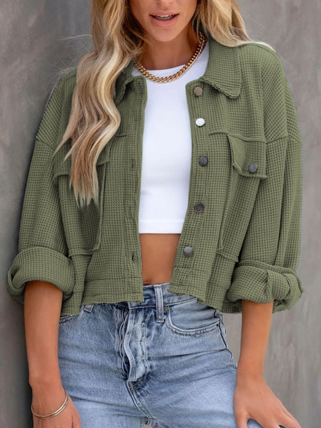 Button Up Long Sleeve Jacket-Angel Casuals