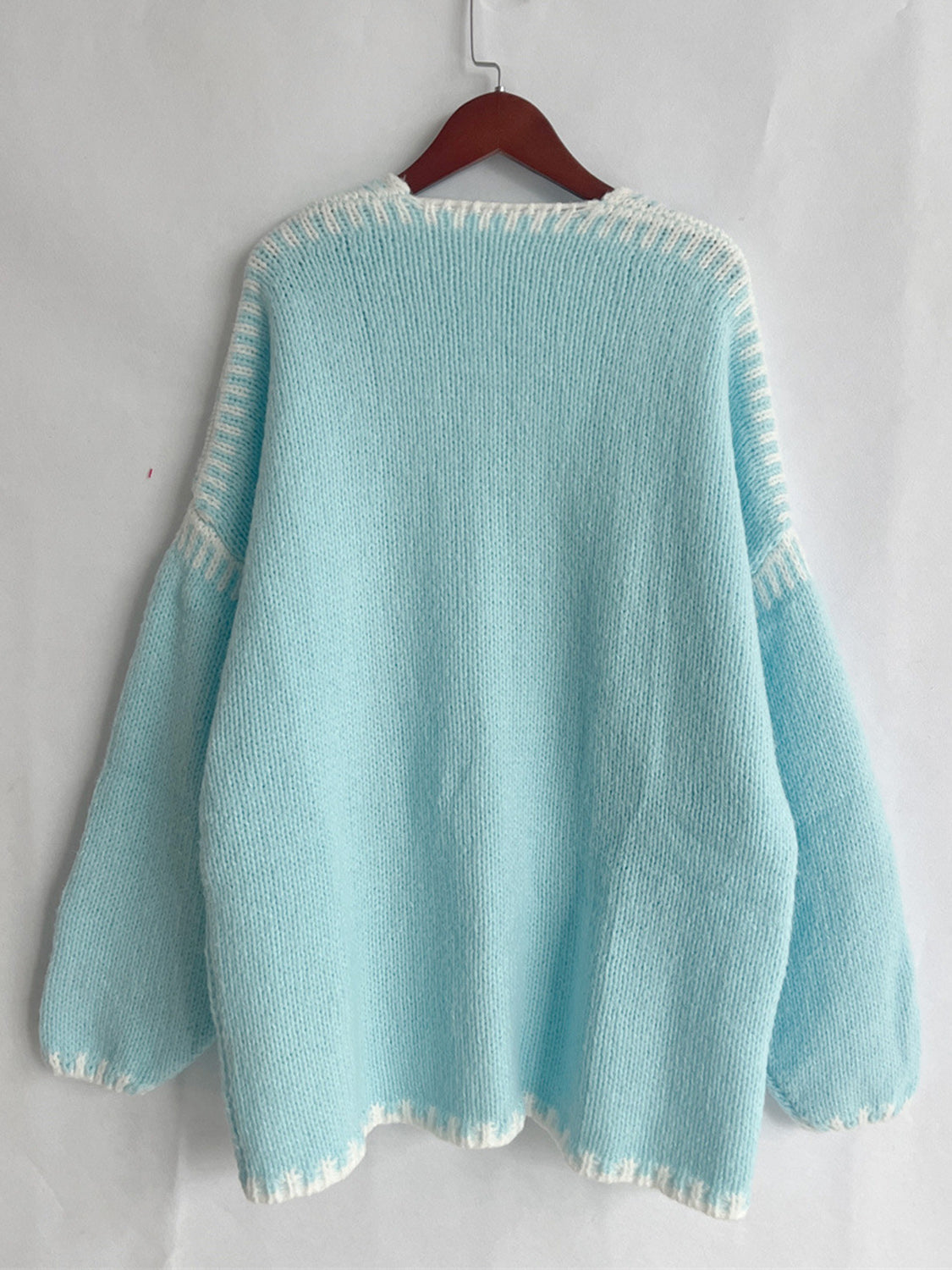 Double Take Contrast Open Front Dropped Shoulder Cardigan-Angel Casuals