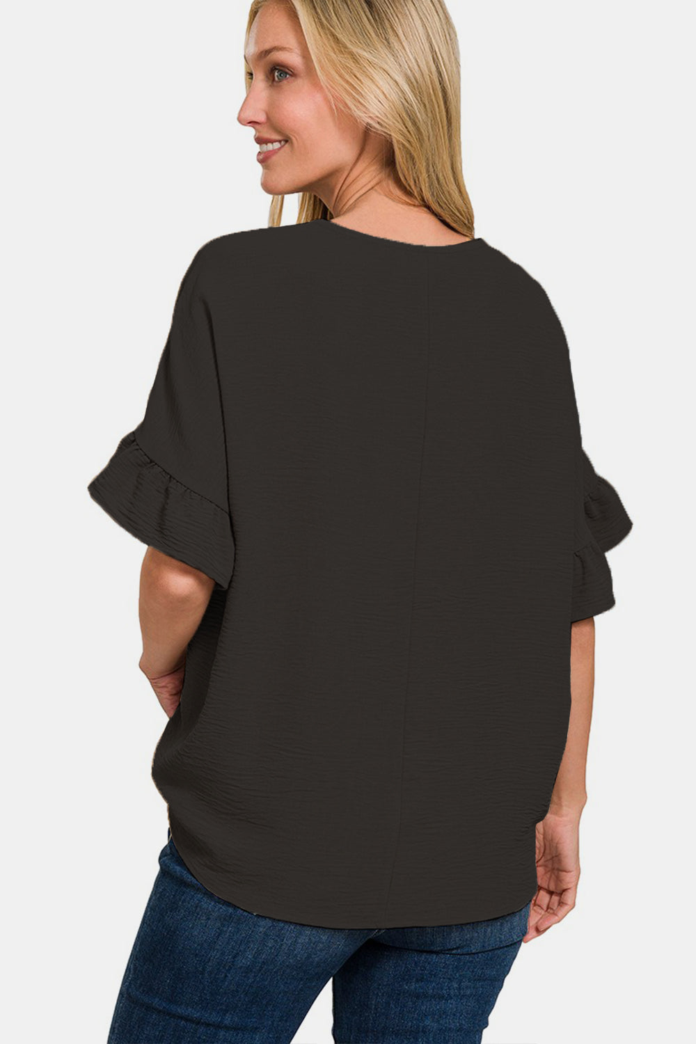 Zenana V-Neck Flutter Sleeve Top-Angel Casuals