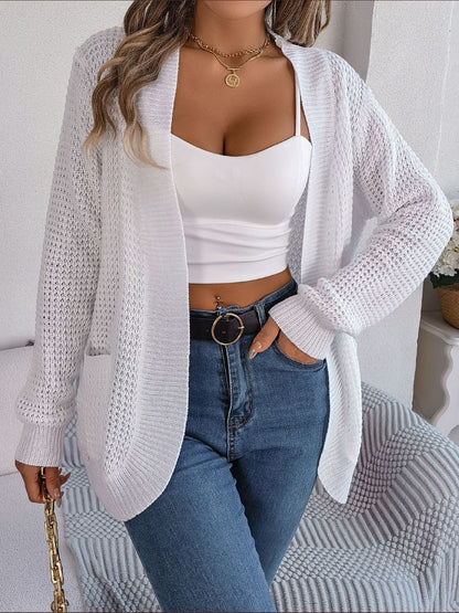 Open Front Long Sleeve Cardigan with Pockets-Angel Casuals