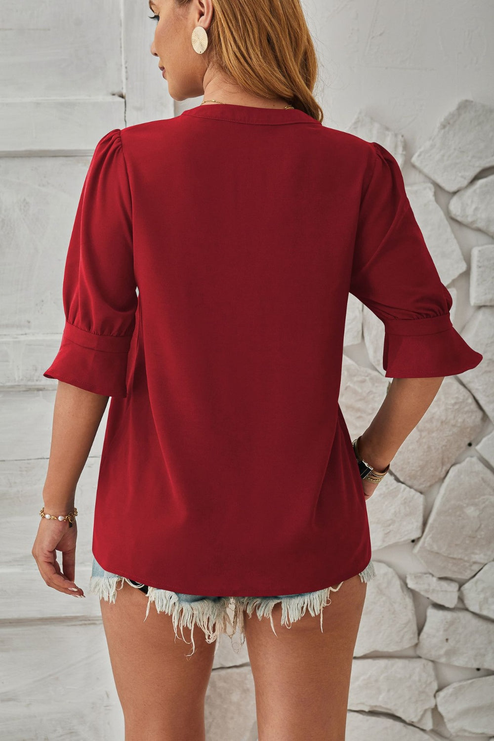 Notched Half Sleeve T-Shirt-Angel Casuals
