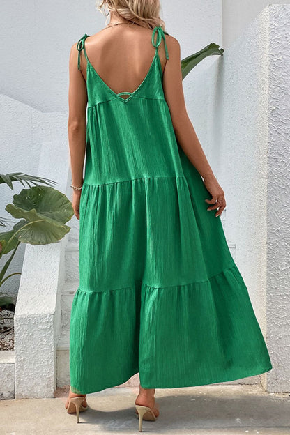 Tie-Shoulder Tiered Maxi Dress-Angel Casuals