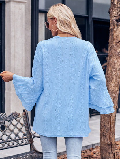 Eyelet Bell Sleeve Cardigan-Angel Casuals