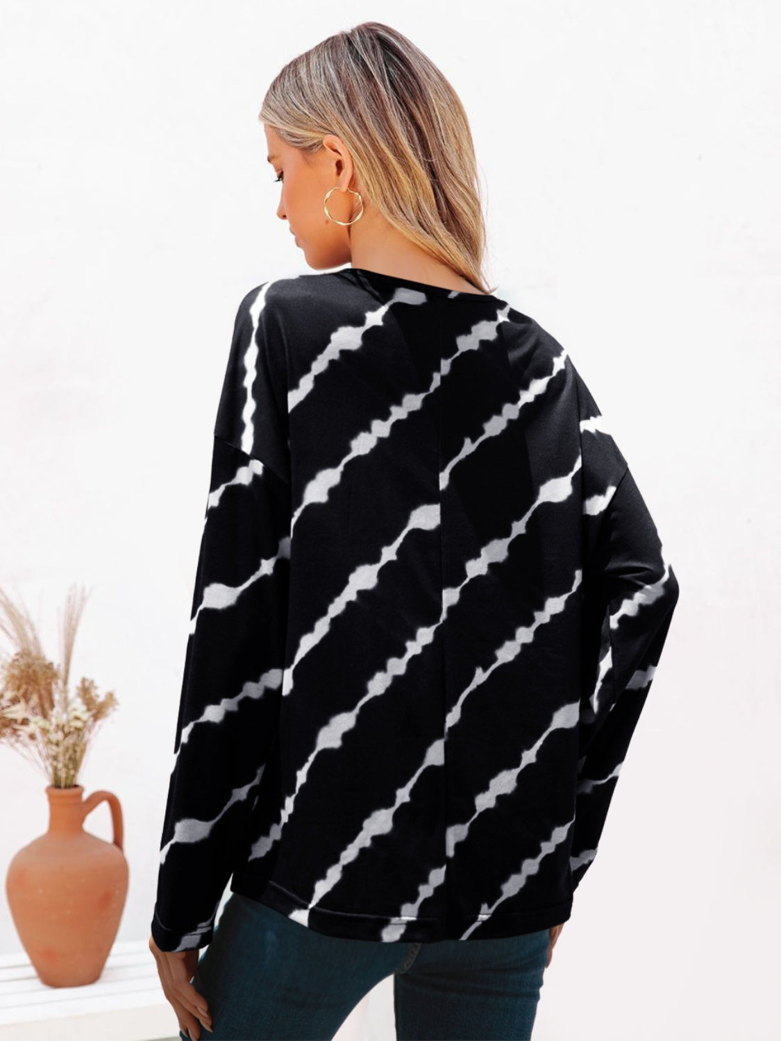 Striped Round Neck Long Sleeve T-Shirt-Angel Casuals