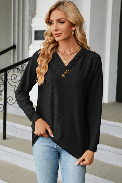 V-Neck Long Sleeve T-Shirt-Angel Casuals