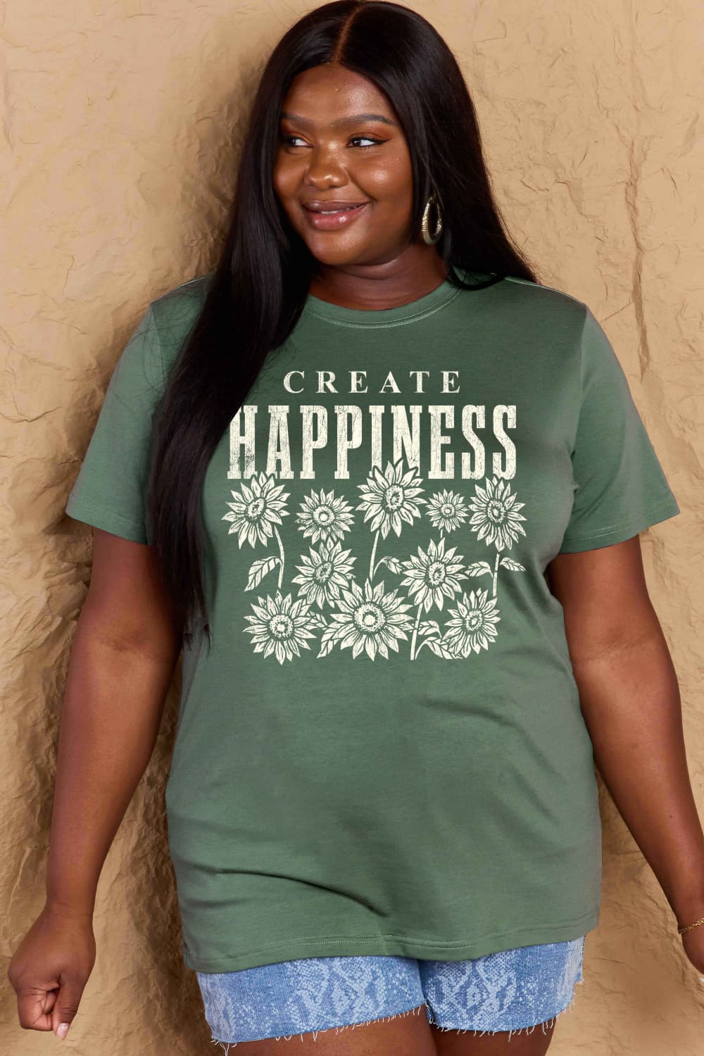 Simply Love Full Size CREATE HAPPINESS Graphic Cotton T-Shirt-Angel Casuals