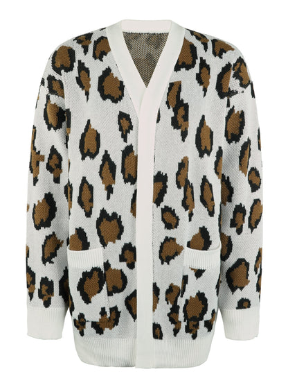 Leopard Open Front Dropped Shoulder Cardigan-Angel Casuals