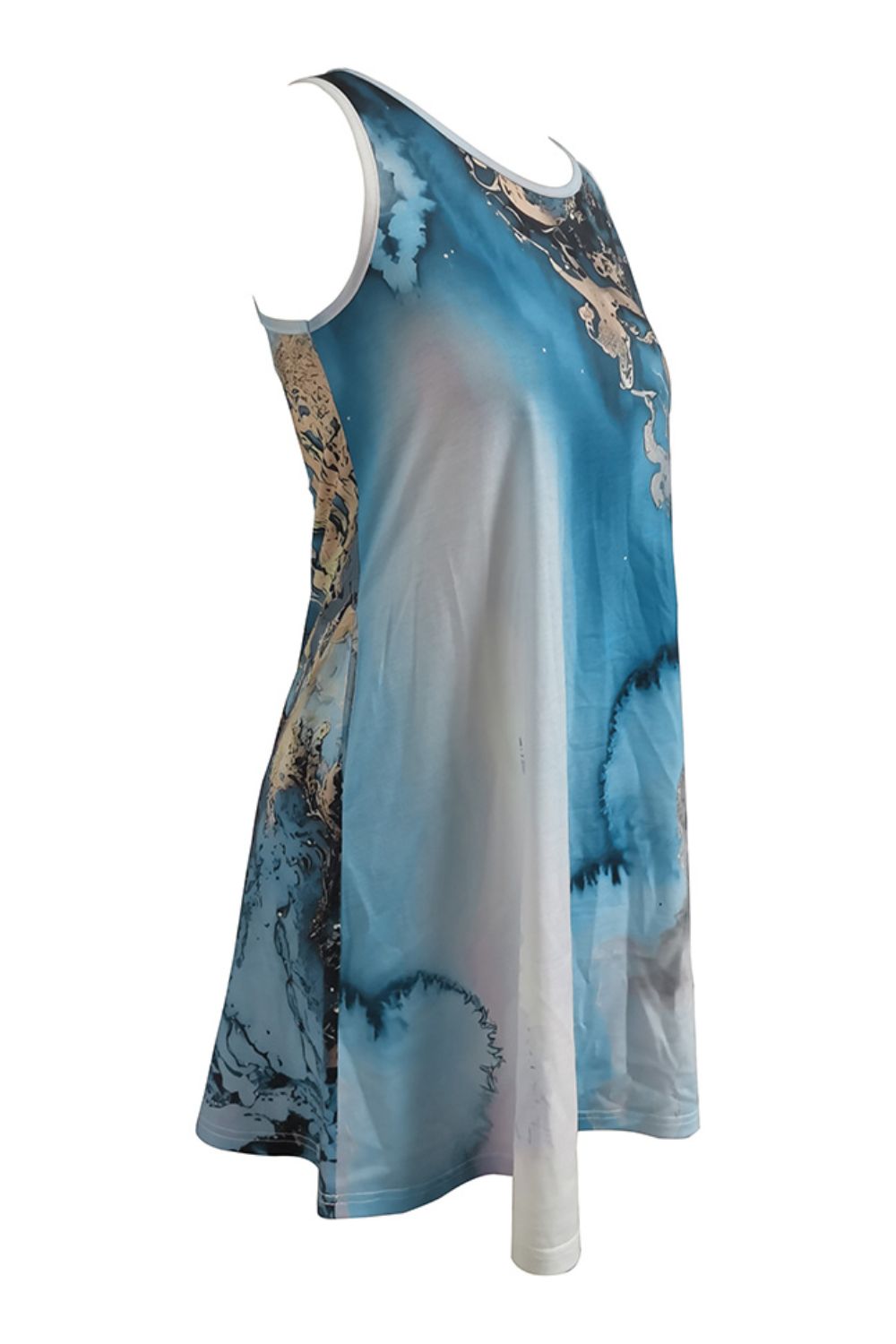 Abstract Print Round Neck Sleeveless Dress with Pockets-Angel Casuals