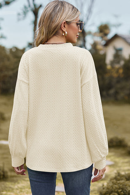 Textured V-Neck Dropped Shoulder T-Shirt-Angel Casuals