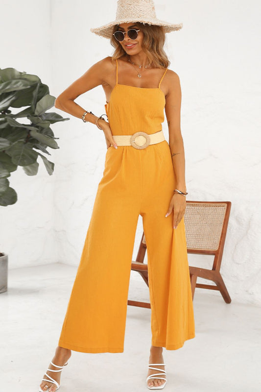 Cutout Spaghetti Strap Tie Back Wide Leg Jumpsuit-Angel Casuals