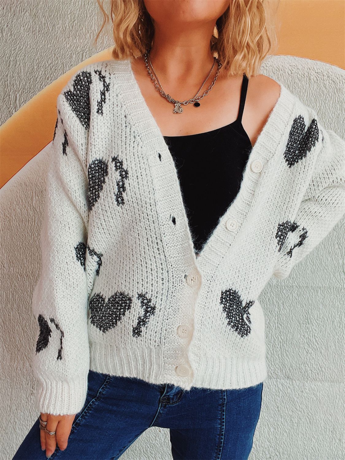 Heart Button Up Long Sleeve Cardigan-Angel Casuals