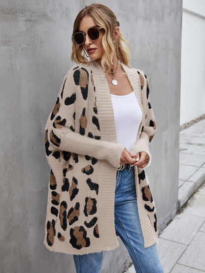 Leopard Pattern Fuzzy Cardigan-Angel Casuals