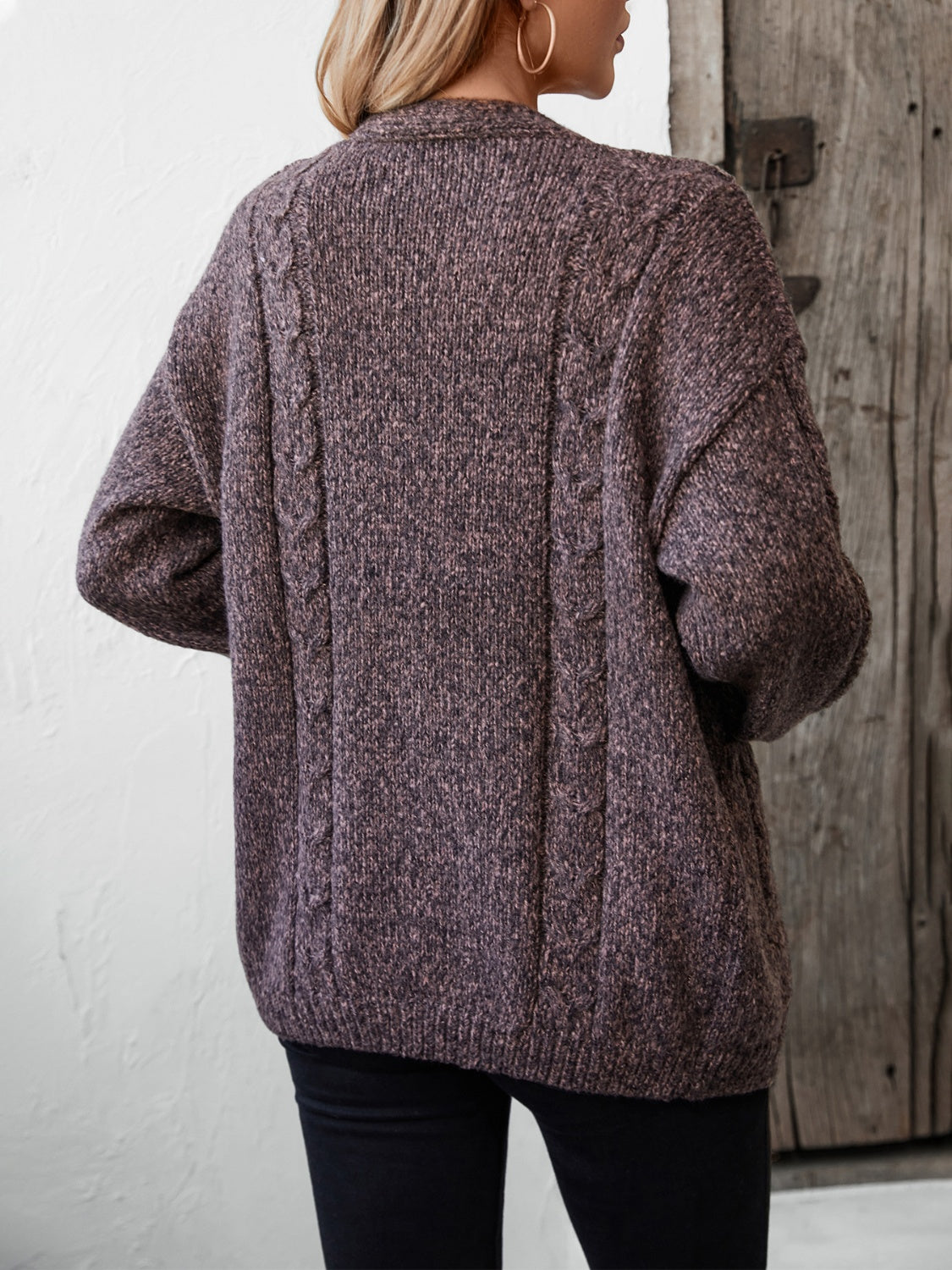 Cable-Knit Open Front Long Sleeve Cardigan-Angel Casuals