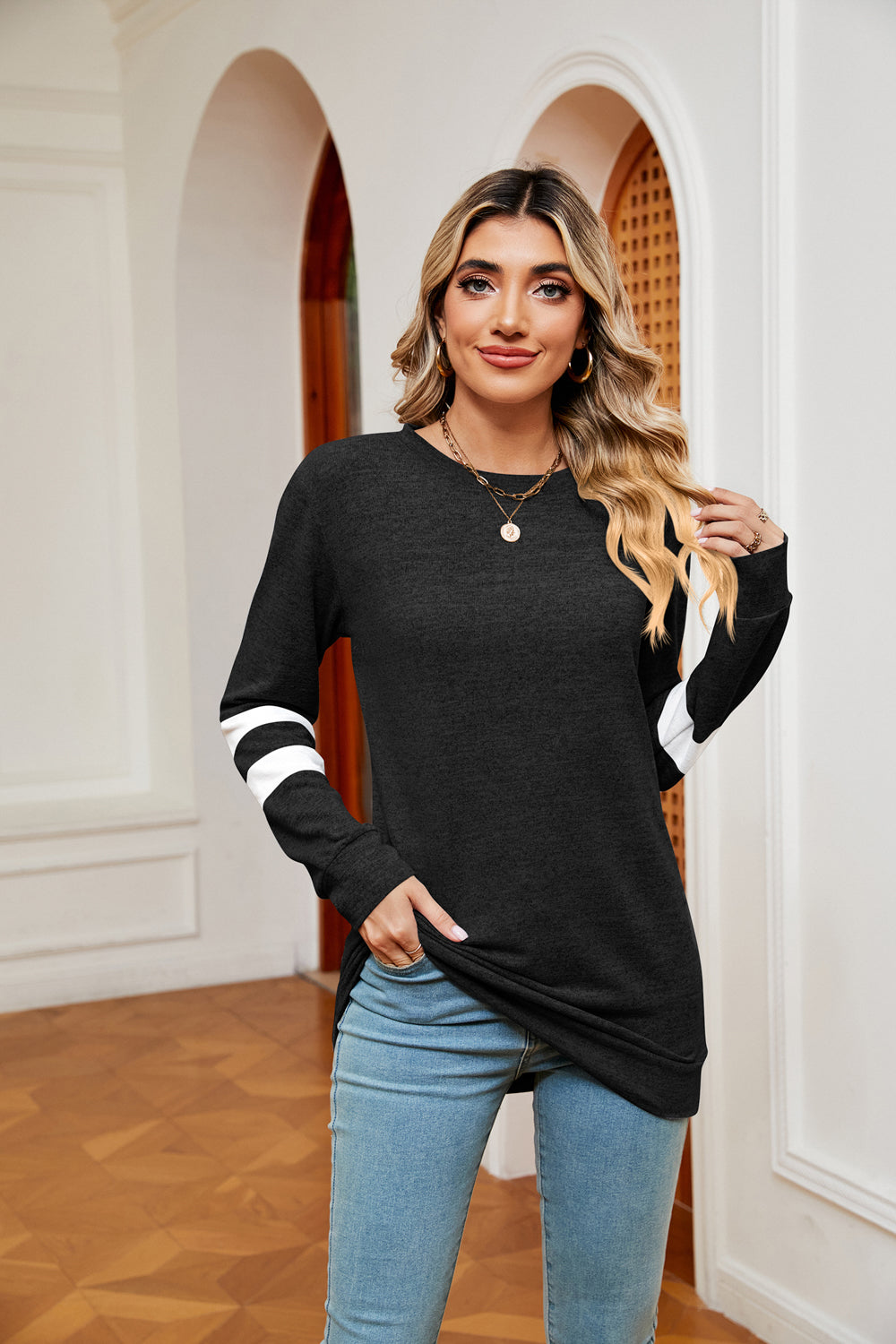 Round Neck Long Sleeve Top-Angel Casuals